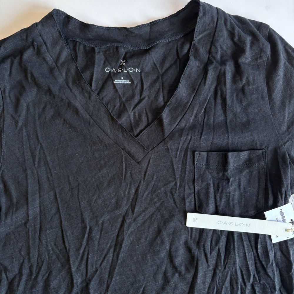 Caslon Womens Small Black Short Sleeve‎ V Neck Pocket T Shirt Casual Basic NEW